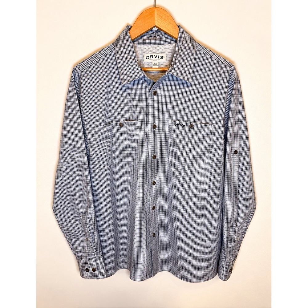 Orvis Men's L Vented Fishing Shirt Gray Check Long Sleeve Performance Outdoor